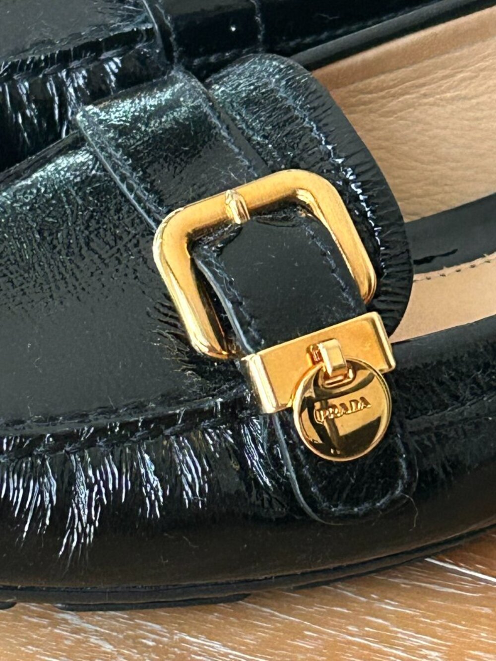 Prada Black Patent Leather Gold Buckle Loafers EU 36.5 - Picture 10 of 16
